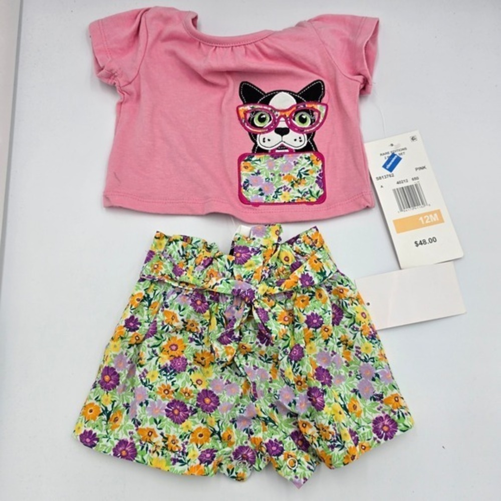 New Rare Editions Baby Girls Pink Dog Glasses‎ Pocket 2 Piece Set 12M